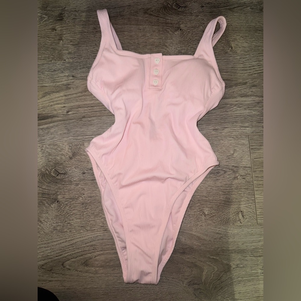 Stoney Clover Lane x Target pink ribbed Henley one piece swimsuit NWOT XSMALL